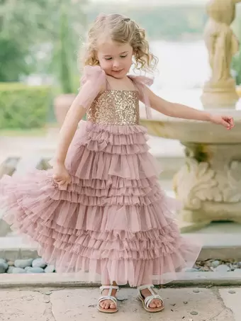 Wedding Party Dresses Princess Kids Social Party Dress Wedding Wedding Flower Girl Dress Flower Girl Dresses Sleeveless Tiered Bows Pink