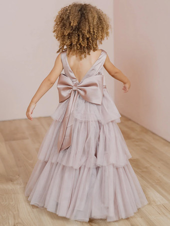 フクシャピンクウェディングパーティードレス ウェディングスイートディナードレス フラワーガールドレス フラワーガールドレス ノースリーブ ティアード リボン ブルー グリーン