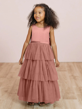 ウェディングパーティードレス ウェディングスイートディナードレス フラワーガールドレス フラワーガールドレス ノースリーブ ティアード リボン ブルー グリーン