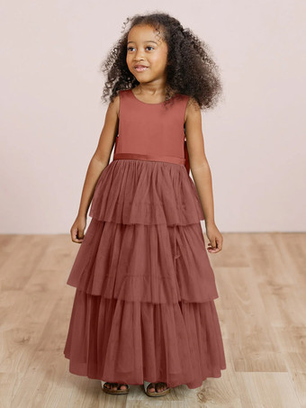 ピーチ ファズウェディングパーティードレス ウェディングスイートディナードレス フラワーガールドレス フラワーガールドレス ノースリーブ ティアード リボン ブルー グリーン