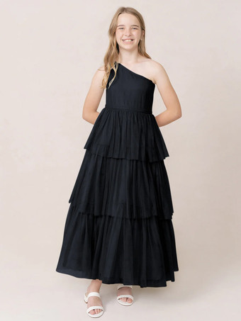 ブラックウェディングパーティードレス 美しい子供用社交パーティードレス ウェディング ウェディングフラワーガールドレス フラワーガールドレス ノースリーブ ティアード ライトグレー