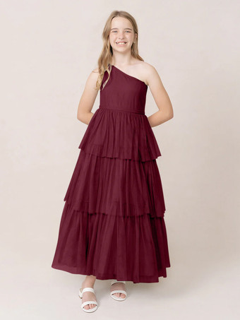 エンバーレッドウェディングパーティードレス 美しい子供用社交パーティードレス ウェディング ウェディングフラワーガールドレス フラワーガールドレス ノースリーブ ティアード ライトグレー