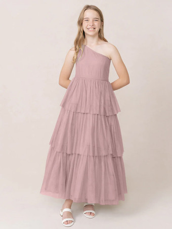 サーモンピンクウェディングパーティードレス 美しい子供用社交パーティードレス ウェディング ウェディングフラワーガールドレス フラワーガールドレス ノースリーブ ティアード ライトグレー