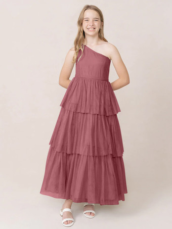 ピンクウェディングパーティードレス 美しい子供用社交パーティードレス ウェディング ウェディングフラワーガールドレス フラワーガールドレス ノースリーブ ティアード ライトグレー