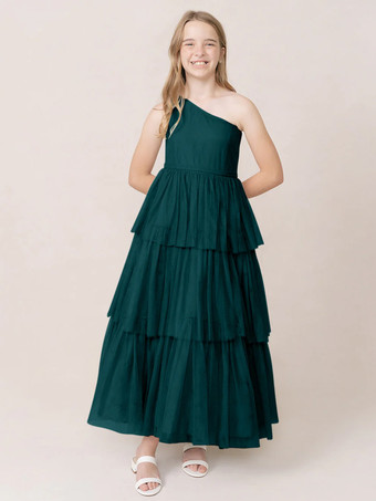 エメラルド ウェディングパーティードレス 美しい子供用社交パーティードレス ウェディング ウェディングフラワーガールドレス フラワーガールドレス ノースリーブ ティアード ライトグレー