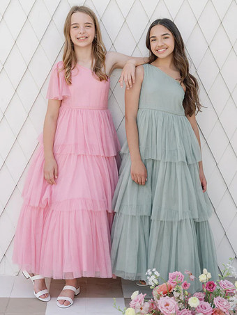 ウェディングパーティードレス 美しい子供用社交パーティードレス ウェディング ウェディングフラワーガールドレス フラワーガールドレス ノースリーブ ティアード ライトグレー