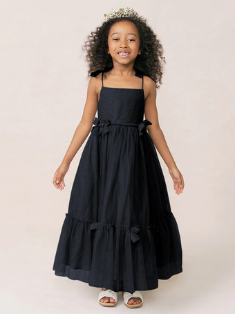 ブラック ホワイトフラワーガールドレス ソフトピンクオーガンザノースリーブジュエルネックフラワーガールドレス