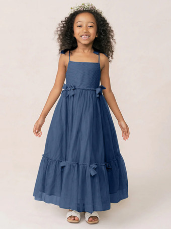 ダークネイビーホワイトフラワーガールドレス ソフトピンクオーガンザノースリーブジュエルネックフラワーガールドレス