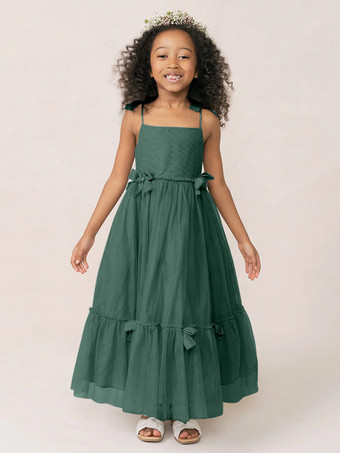 グリーン ホワイトフラワーガールドレス ソフトピンクオーガンザノースリーブジュエルネックフラワーガールドレス