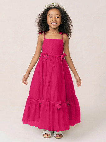 ローズレッドホワイトフラワーガールドレス ソフトピンクオーガンザノースリーブジュエルネックフラワーガールドレス