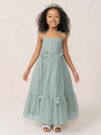 グレーブルーホワイトフラワーガールドレス ソフトピンクオーガンザノースリーブジュエルネックフラワーガールドレス