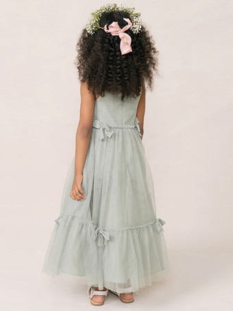 ホワイトフラワーガールドレス ソフトピンクオーガンザノースリーブジュエルネックフラワーガールドレス