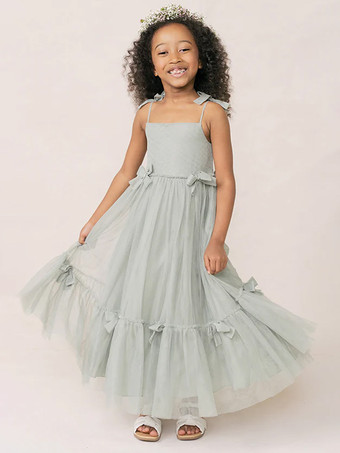 セージグリーンホワイトフラワーガールドレス ソフトピンクオーガンザノースリーブジュエルネックフラワーガールドレス