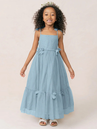 ライトスカイブルーホワイトフラワーガールドレス ソフトピンクオーガンザノースリーブジュエルネックフラワーガールドレス