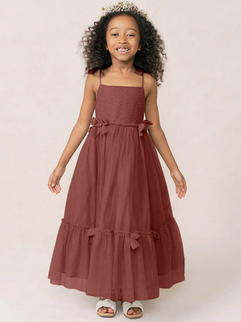 ダークレッドホワイトフラワーガールドレス ソフトピンクオーガンザノースリーブジュエルネックフラワーガールドレス