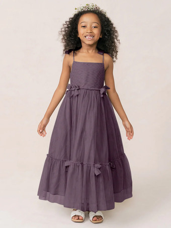 パープル ホワイトフラワーガールドレス ソフトピンクオーガンザノースリーブジュエルネックフラワーガールドレス