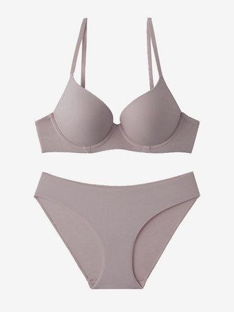パープル シンプル ブラ パンティ セット ヌード ギャザー 2ピース カジュアル ランジェリー