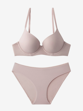ピンクシンプル ブラ パンティ セット ヌード ギャザー 2ピース カジュアル ランジェリー
