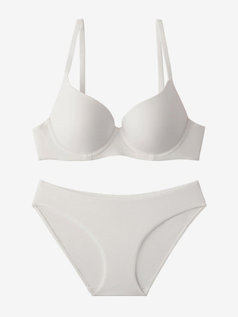 ホワイト シンプル ブラ パンティ セット ヌード ギャザー 2ピース カジュアル ランジェリー