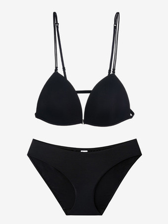 フロントクロージャーブラパンティセット ブラック 2ピース カジュアルランジェリー