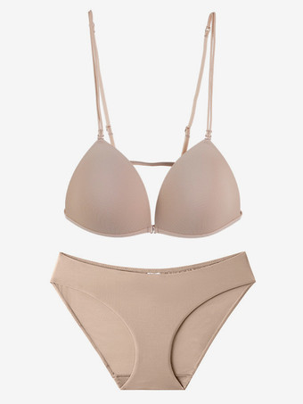 肌色フロントクロージャーブラパンティセット ブラック 2ピース カジュアルランジェリー