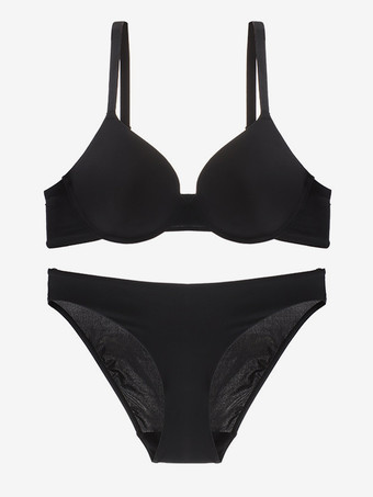 ブラ パンティ セット ブラック 2ピース シームレス プッシュアップ スムース ブラ セット