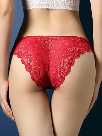 レッド ランジェリー パンティー ディープアプリコット レース ハイウエスト ブリーフ