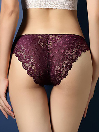 パープル ランジェリー パンティー ディープアプリコット レース ハイウエスト ブリーフ
