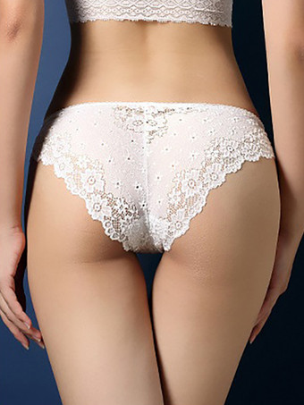 ホワイト ランジェリー パンティー ディープアプリコット レース ハイウエスト ブリーフ