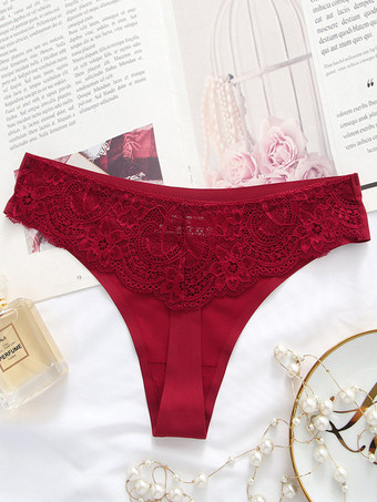 ワインレッド Tバック ローウエスト ランジェリー パンティー レース タンガ