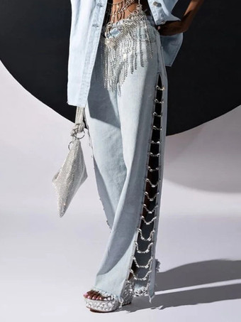 女性用ジーンズ セクシーチェーン ナチュラルウエスト デニム