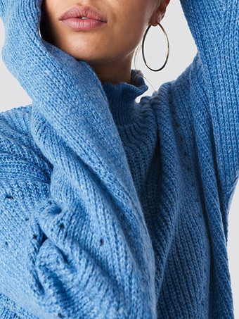 Suéteres para mujer de acrílico con cuello alto mangas largas y aberturas azules