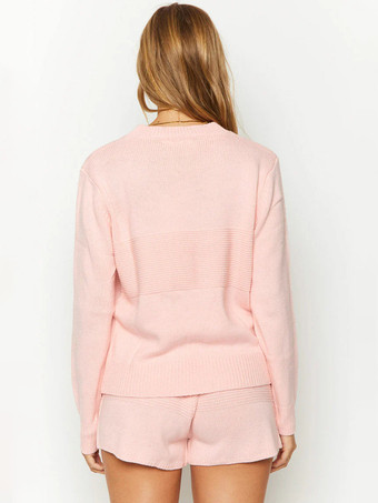 Pullovers For Women White Jewel Neck Long Sleeves Acrylic Sweaters