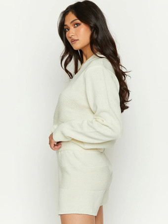 Pullovers For Women White Jewel Neck Long Sleeves Acrylic Sweaters