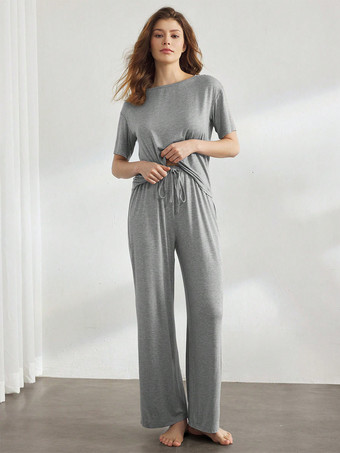 ホームウェア ジュエルネック 半袖 ポリエステル