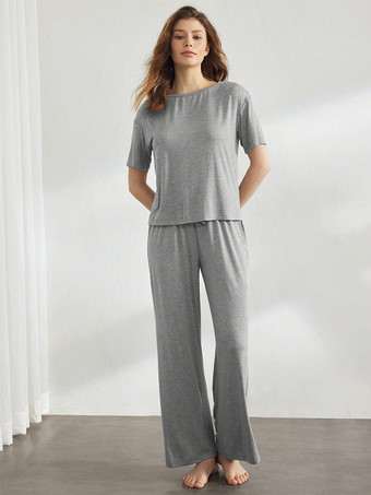 ホームウェア ジュエルネック 半袖 ポリエステル