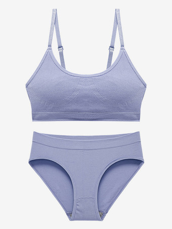 bleu Ensemble de sous-vêtements violets 2 pièces avec soutien-gorge et culotte sans armatures souples