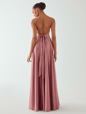 イブニングドレス Aライン Vネック ノースリーブ バックレス リボン フロアレングス フォーマルディナードレス