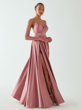 イブニングドレス Aライン Vネック ノースリーブ バックレス リボン フロアレングス フォーマルディナードレス