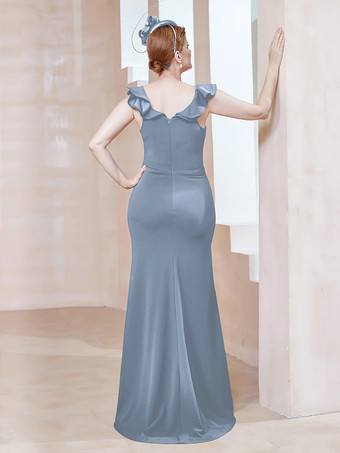 Mutterkleid mit Rundhalsausschnitt ärmellos Etuikleid mit Rüschen bodenlang Gastkleider für Hochzeit