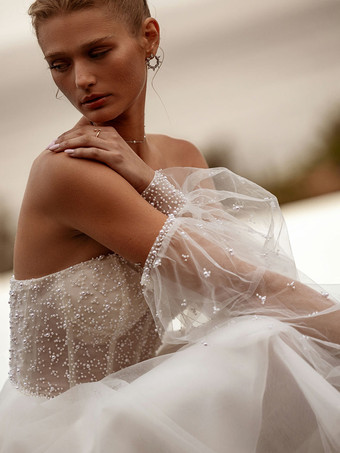 ブライダルミニドレス ショートウェディングドレス ストラップレス ロングスリーブ ショートショートブライダルガウン