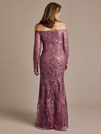 Vestido de fiesta para madre de la novia cuello barco manga larga encaje de sirena hasta el tobillo vestidos de invitados para boda