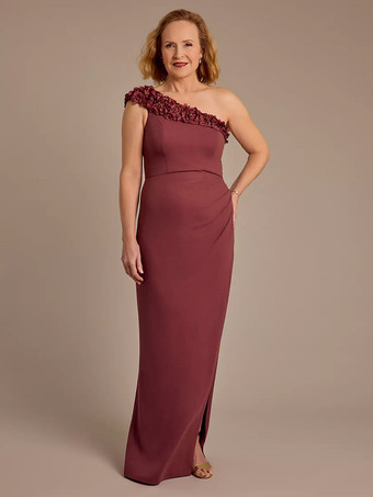 エンバーレッドブライダルマザードレス ワンショルダー ノースリーブ ボールガウン フリル ゲストドレス 結婚式用