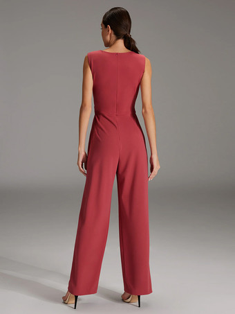 花嫁の母親のためのパーティードレス ジュエルネック ノースリーブ ジャンプスーツ プリーツ ウェディングゲストドレス