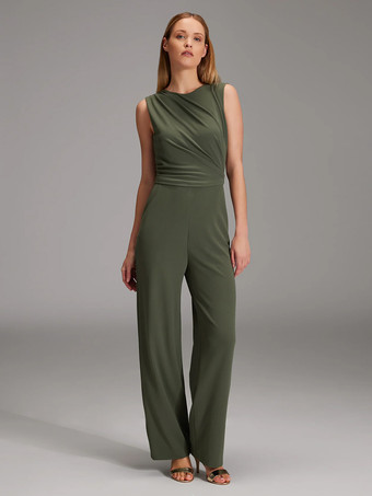 花嫁の母親のためのパーティードレス ジュエルネック ノースリーブ ジャンプスーツ プリーツ ウェディングゲストドレス