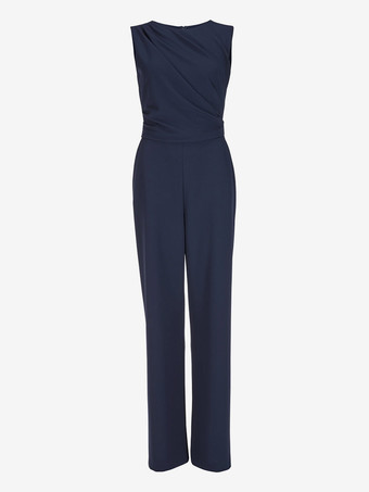 花嫁の母親のためのパーティードレス ジュエルネック ノースリーブ ジャンプスーツ プリーツ ウェディングゲストドレス