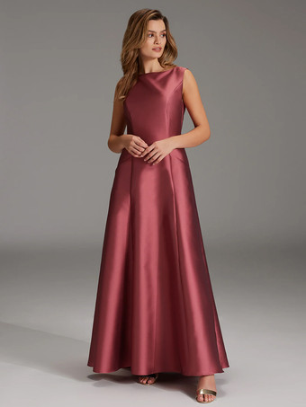 BurgundyParty Dress For Mother Of The Bride Jewel Neck Sleeveless Ball Gown Pleated Floor-Length Guest Dresses For Wedding