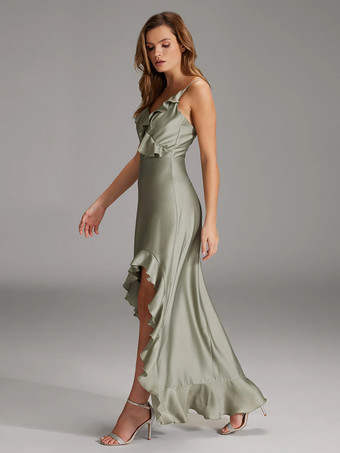 ブライズメイドドレス マーメイド フロアレングス ジッパー 伸縮性 シルクライク サテン ウェディング パーティードレス