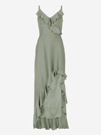 ブライズメイドドレス マーメイド フロアレングス ジッパー 伸縮性 シルクライク サテン ウェディング パーティードレス