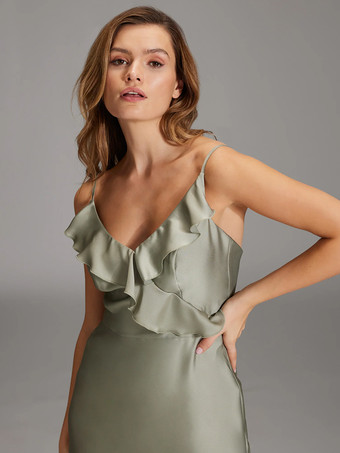 ブライズメイドドレス マーメイド フロアレングス ジッパー 伸縮性 シルクライク サテン ウェディング パーティードレス